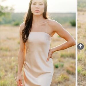 Revelry Leo Strapless Satin Dress - Gold Champagne - Long